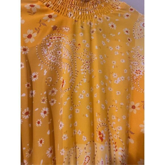 Nanette Lepore 4 High Neck Blouson Swing Dress Yellow Patchwork Paisley Floral - Picture 9 of 16